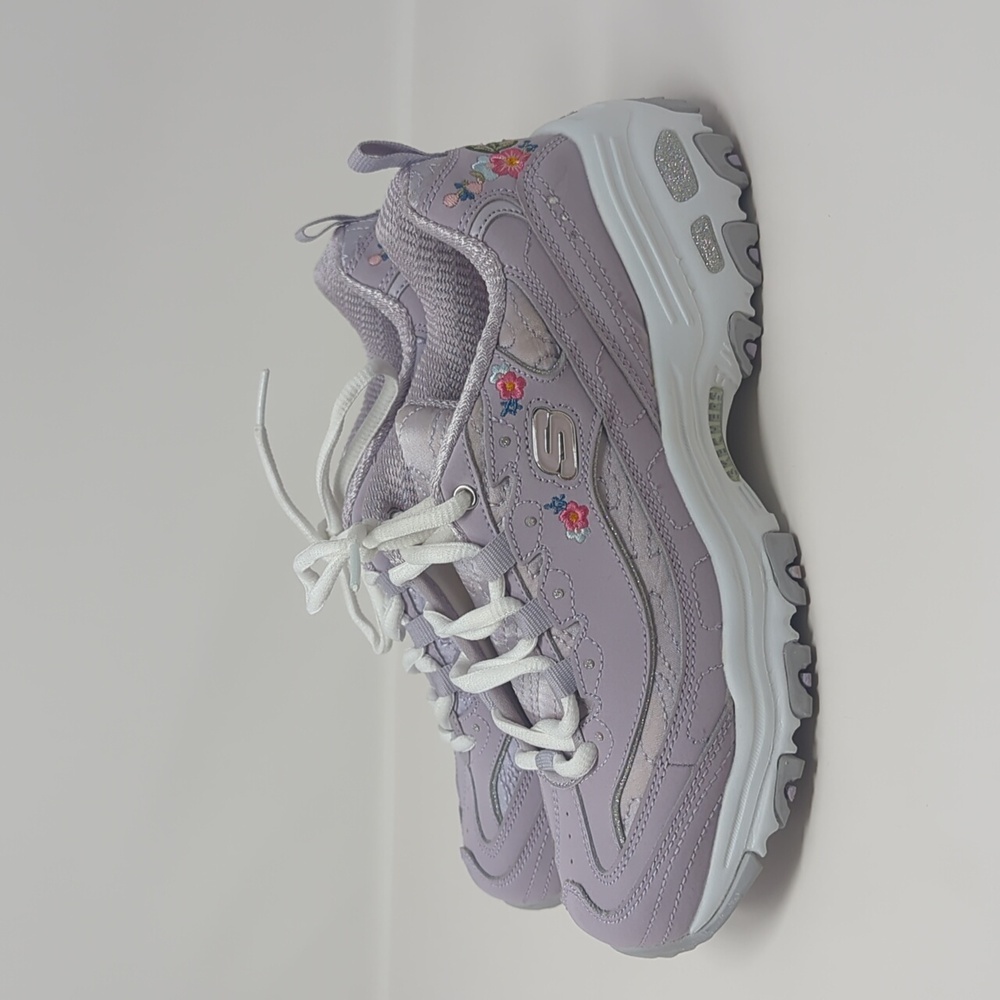 NWOT Skechers Lavender Chunky Floral-Embroidered Sneakers - Picture 3 of 12